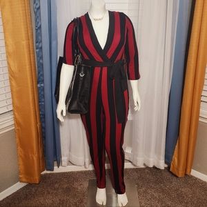 Striped Long Sleeve Jumpsuit w/belt